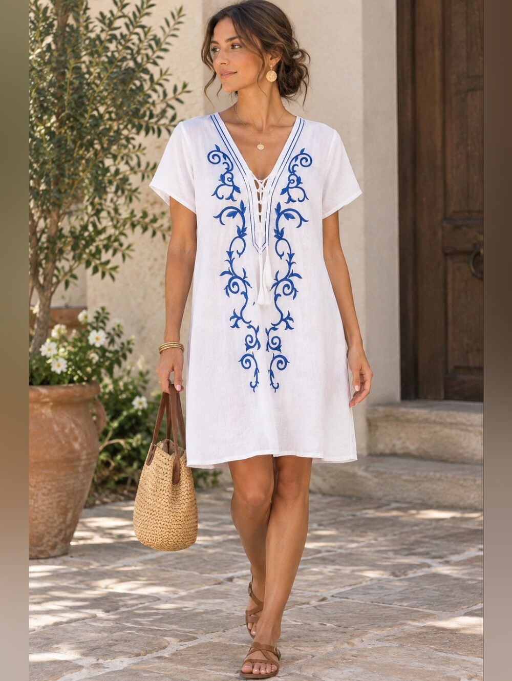 Lulu's Embroidered Tunic Dress Size Medium Boho Chic